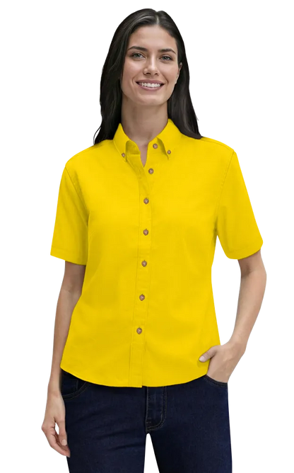 Blue Generation Ladies' Short-Sleeve 100% Cotton Twill Shirt-BG6213S
