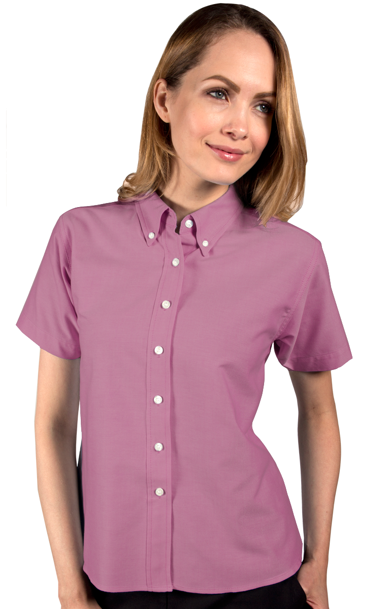 Blue Generation Ladies' Short-Sleeve Oxford Shirt-BG6214S