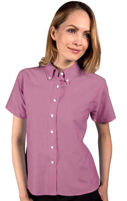 Blue Generation Ladies' Short-Sleeve Oxford Shirt-BG6214S