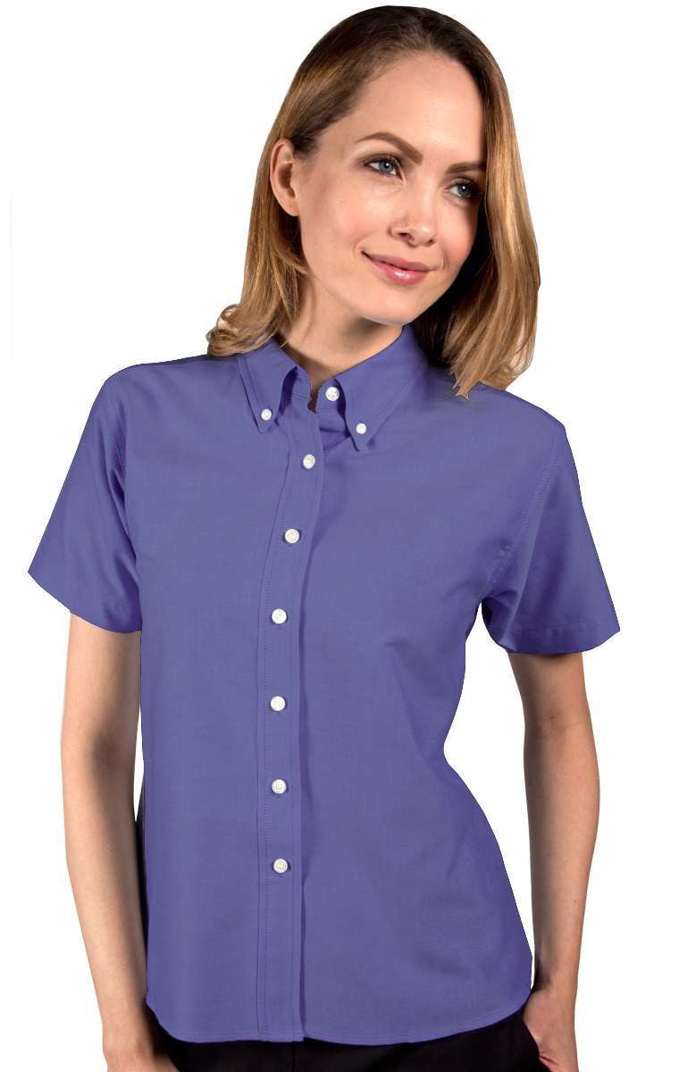 Blue Generation Ladies' Short-Sleeve Oxford Shirt-BG6214S