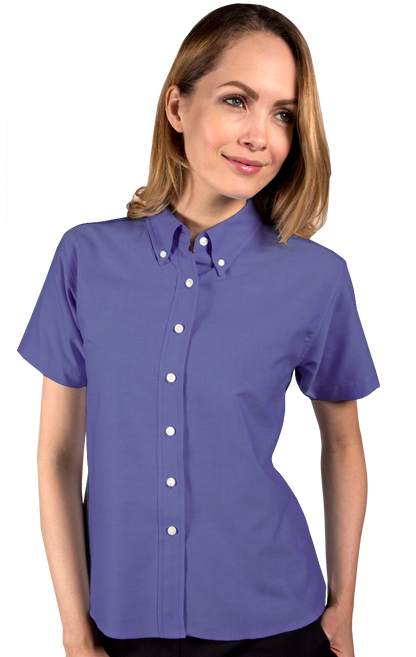 Blue Generation Ladies' Short-Sleeve Oxford Shirt-BG6214S