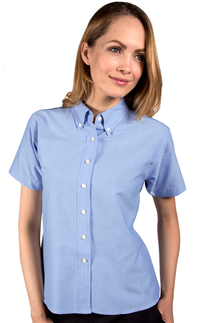 Blue Generation Ladies' Short-Sleeve Oxford Shirt-BG6214S