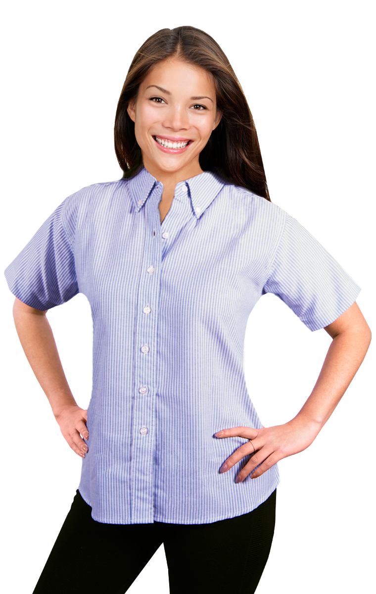 Blue Generation Ladies' Short-Sleeve Oxford Shirt-BG6214S