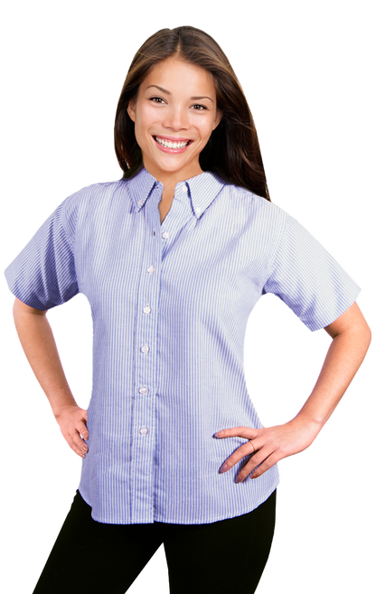 Blue Generation Ladies' Short-Sleeve Oxford Shirt-BG6214S