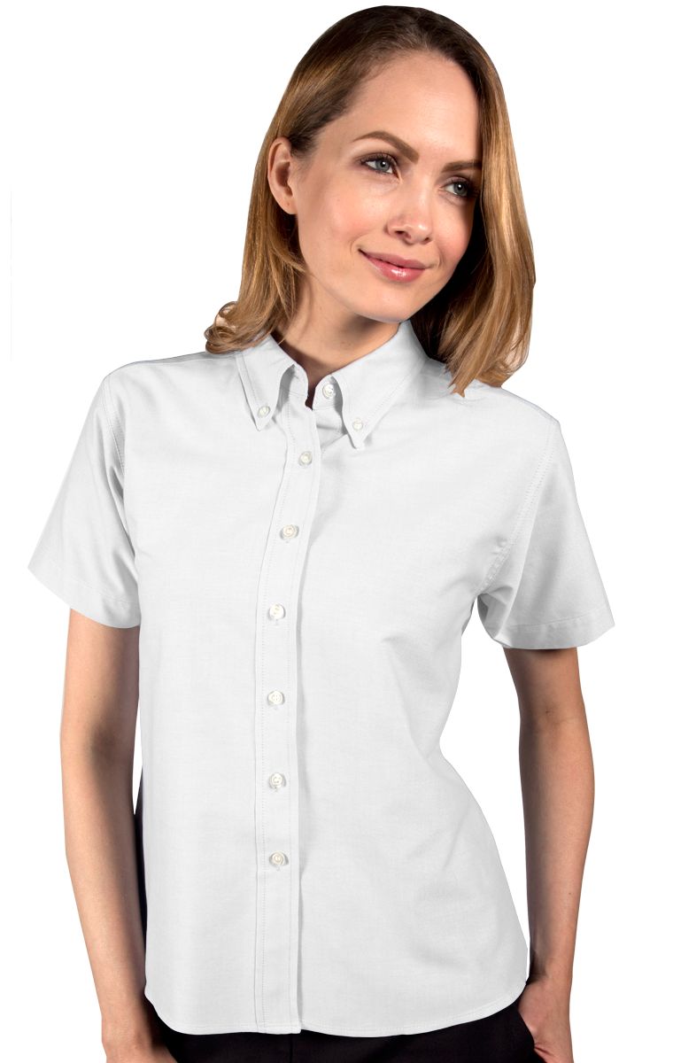 Blue Generation Ladies' Short-Sleeve Oxford Shirt-BG6214S