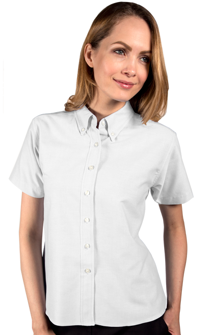 Blue Generation Ladies' Short-Sleeve Oxford Shirt-BG6214S
