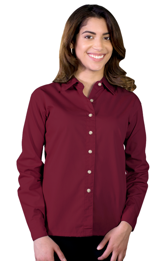 Blue Generation Ladies' L/S Superblend Poplin Shirt with Bone Buttons-BG6216