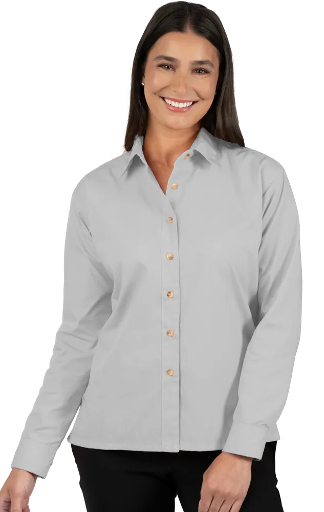 Blue Generation Ladies' L/S Superblend Poplin Shirt with Bone Buttons-BG6216