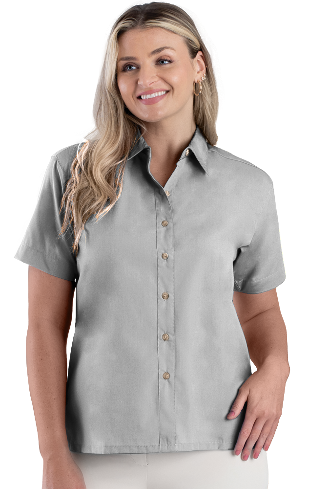 Blue Generation Ladies' Short-Sleeve Superblend Poplin Shirt with Bone Buttons-BG6216S