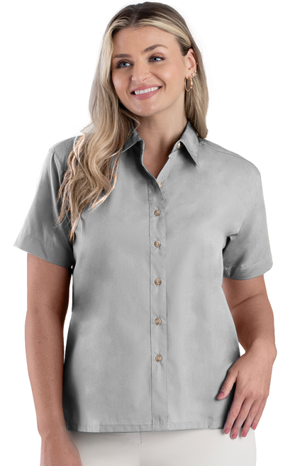Blue Generation Ladies' Short-Sleeve Superblend Poplin Shirt with Bone Buttons-BG6216S