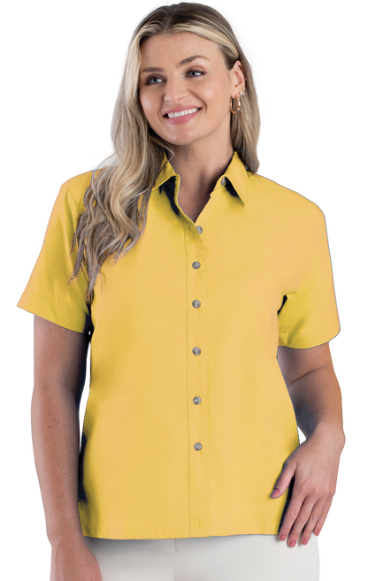 Blue Generation Ladies' Short-Sleeve Superblend Poplin Shirt with Bone Buttons-BG6216S