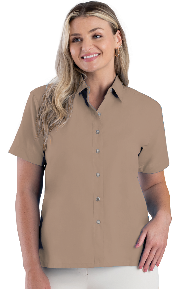 Blue Generation Ladies' Short-Sleeve Superblend Poplin Shirt with Bone Buttons-BG6216S