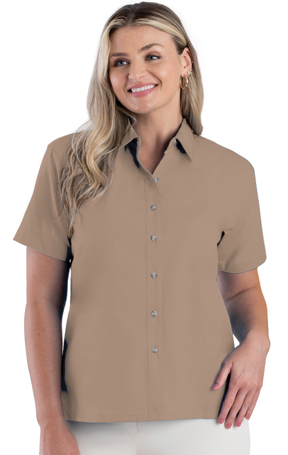 Blue Generation Ladies' Short-Sleeve Superblend Poplin Shirt with Bone Buttons-BG6216S