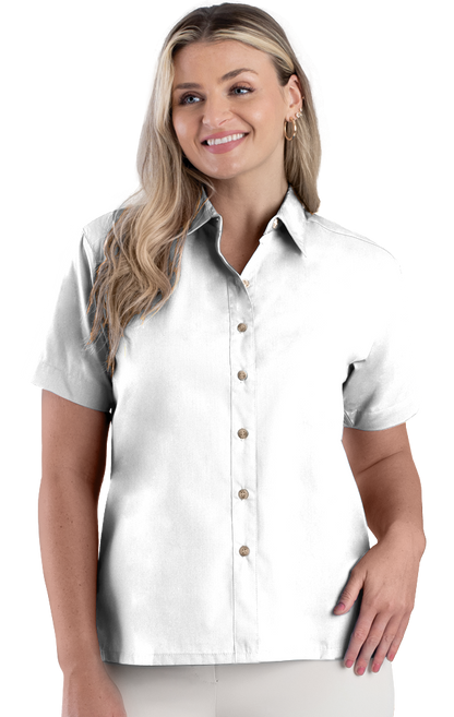 Blue Generation Ladies' Short-Sleeve Superblend Poplin Shirt with Bone Buttons-BG6216S