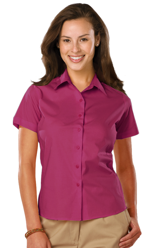 Blue Generation Ladies' Short-Sleeve Stretch Poplin Shirt-BG6218S