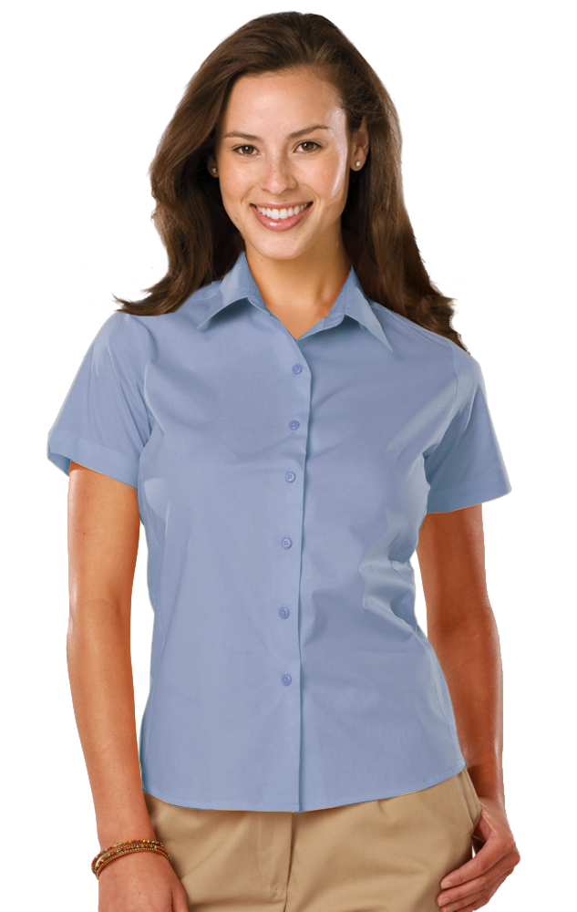 Blue Generation Ladies' Short-Sleeve Stretch Poplin Shirt-BG6218S