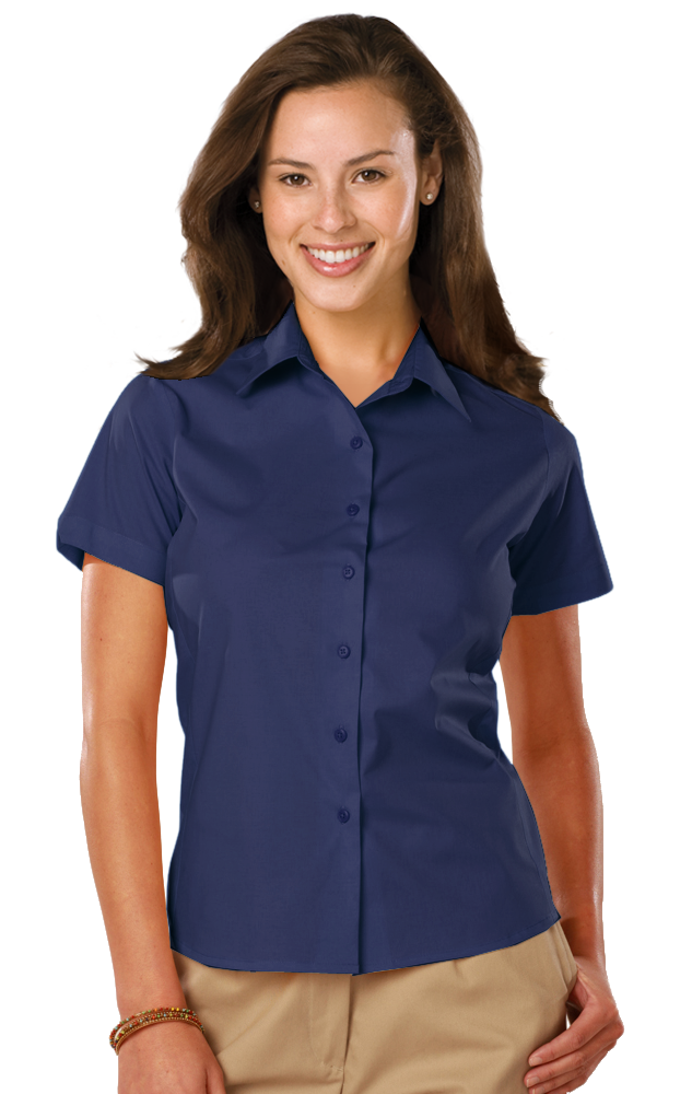 Blue Generation Ladies' Short-Sleeve Stretch Poplin Shirt-BG6218S