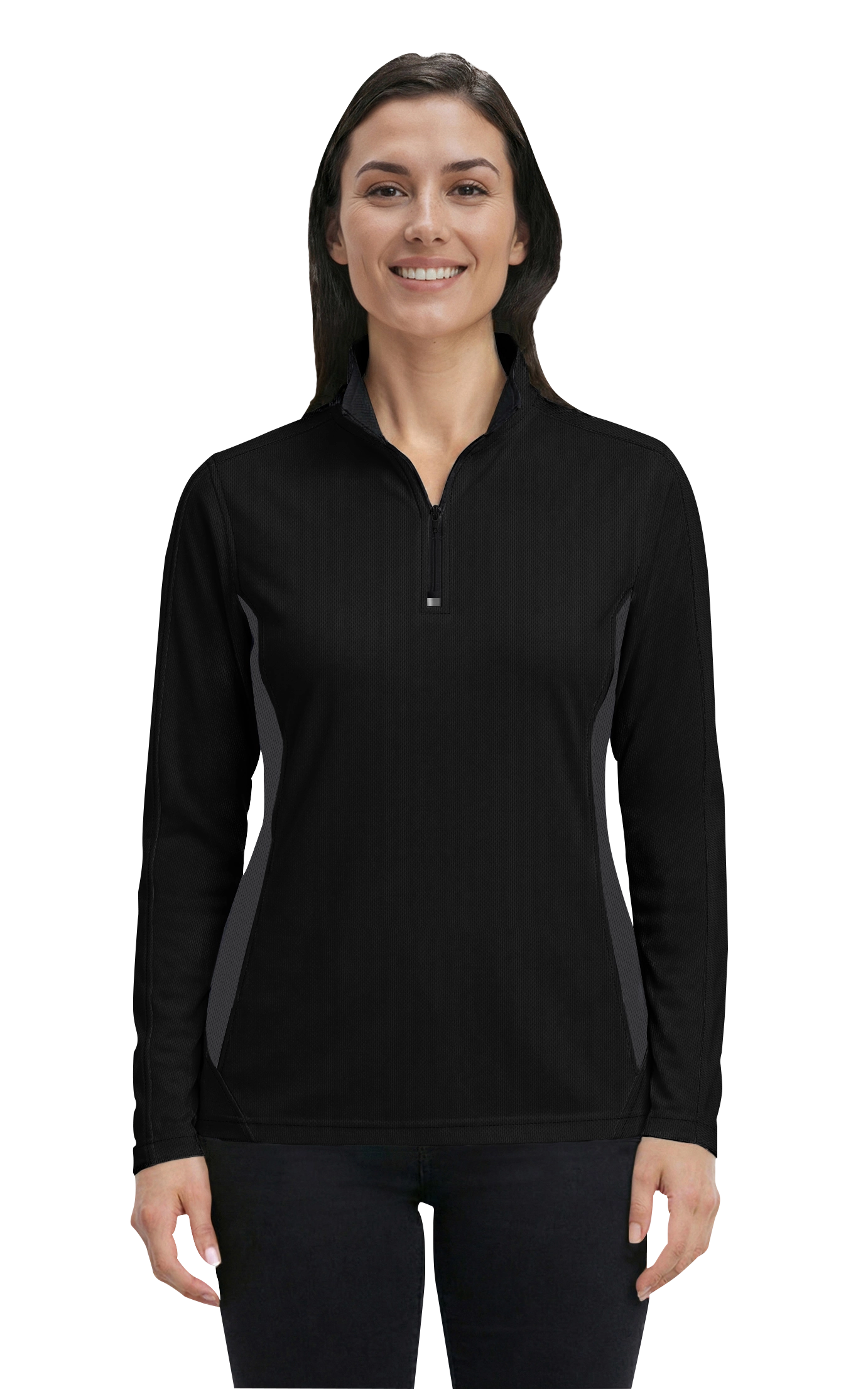 Blue Generation Ladies' Wicking Colorblock L/S Zip Pullover-BG6222