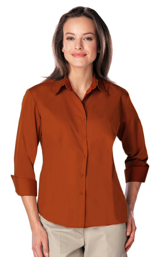 Blue Generation Ladies' 3/4 Sleeve Poplin Shirt-BG6260