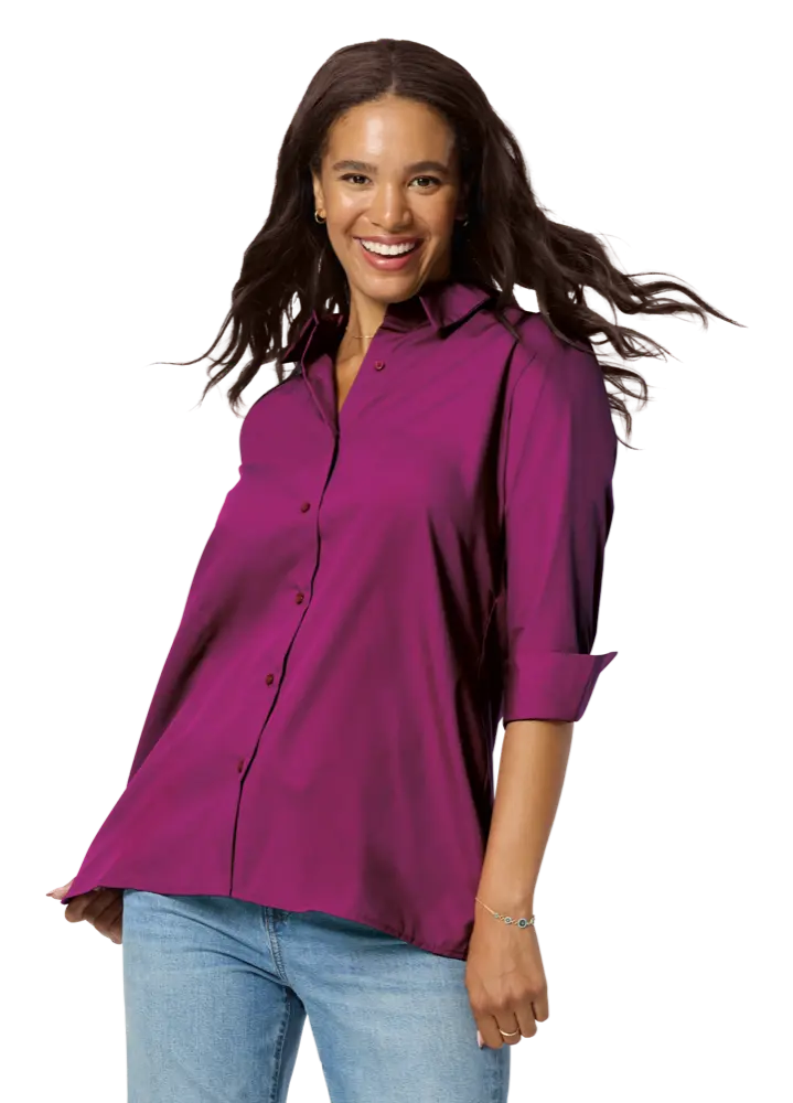 Blue Generation Ladies' 3/4 Sleeve Poplin Swing Shirt-BG6261