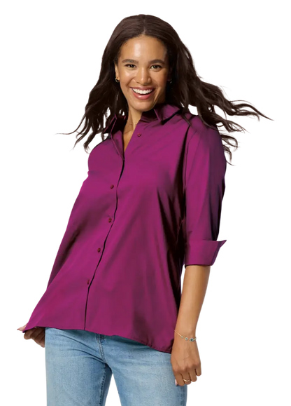 Blue Generation Ladies' 3/4 Sleeve Poplin Swing Shirt-BG6261