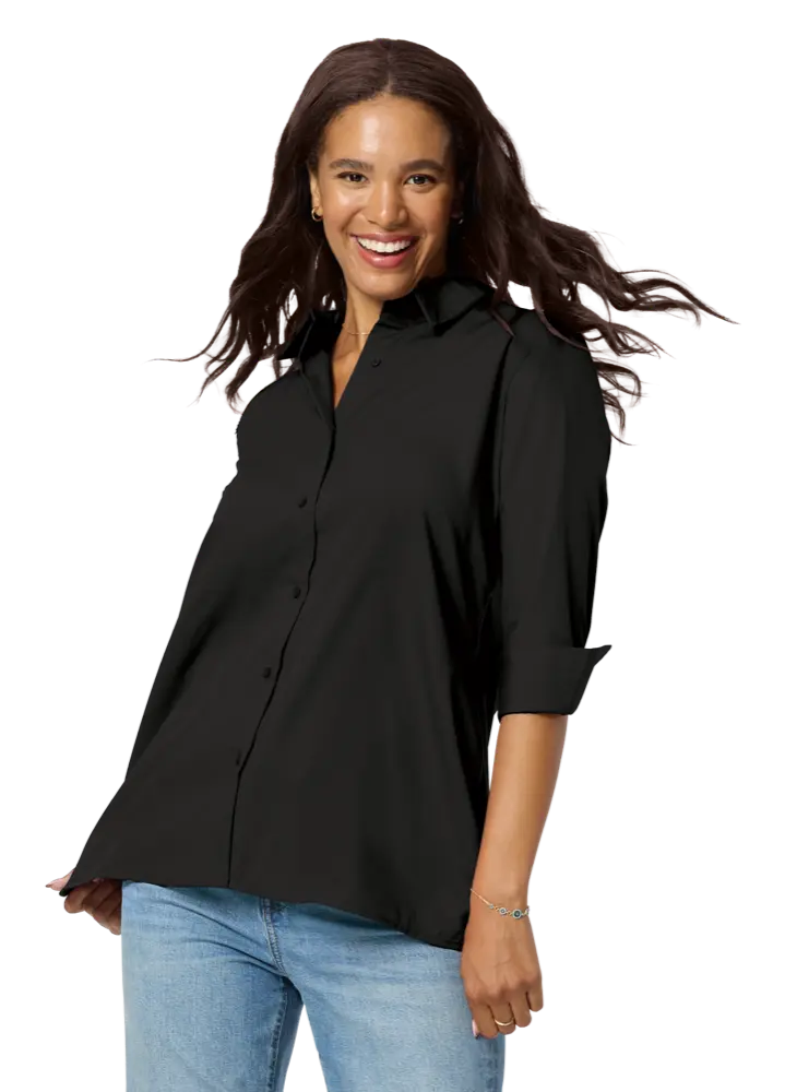 Blue Generation Ladies' 3/4 Sleeve Poplin Swing Shirt-BG6261