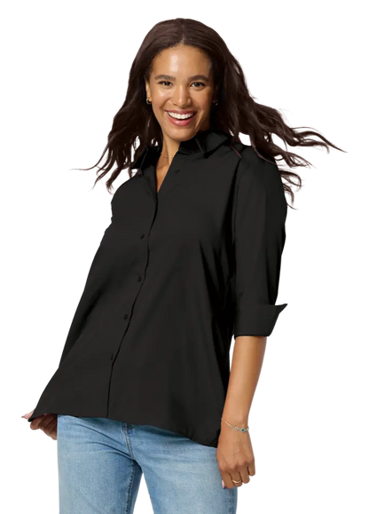 Blue Generation Ladies' 3/4 Sleeve Poplin Swing Shirt-BG6261