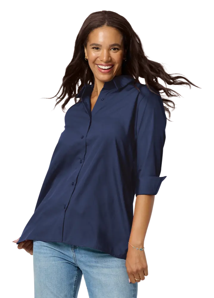 Blue Generation Ladies' 3/4 Sleeve Poplin Swing Shirt-BG6261