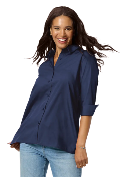 Blue Generation Ladies' 3/4 Sleeve Poplin Swing Shirt-BG6261