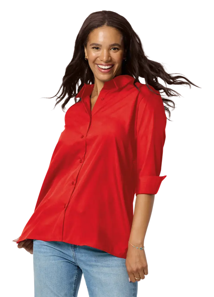 Blue Generation Ladies' 3/4 Sleeve Poplin Swing Shirt-BG6261