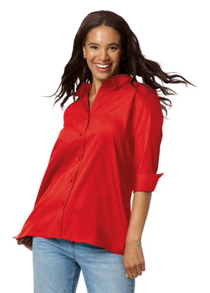 Blue Generation Ladies' 3/4 Sleeve Poplin Swing Shirt-BG6261
