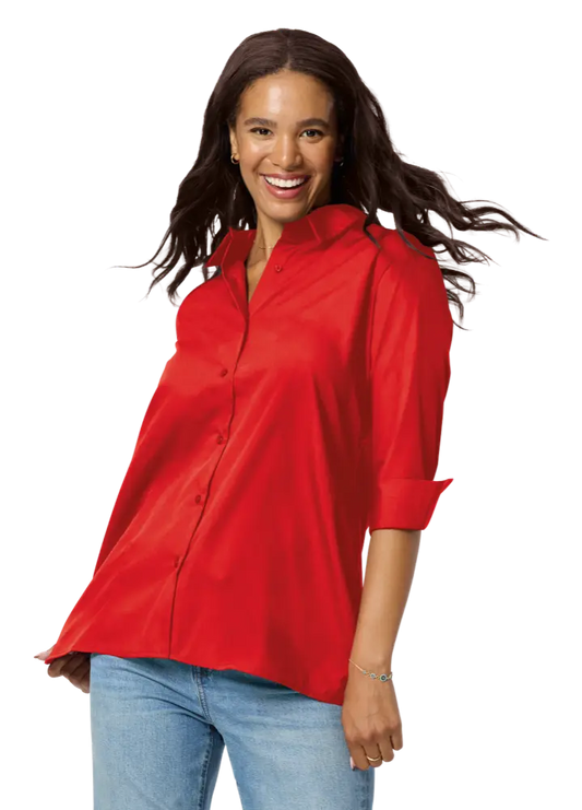 Blue Generation Ladies' 3/4 Sleeve Poplin Swing Shirt-BG6261