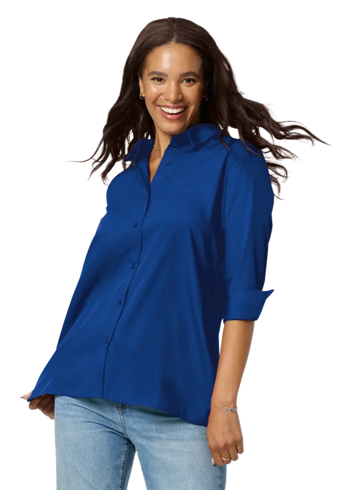Blue Generation Ladies' 3/4 Sleeve Poplin Swing Shirt-BG6261