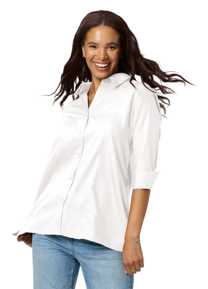 Blue Generation Ladies' 3/4 Sleeve Poplin Swing Shirt-BG6261