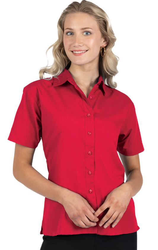 Blue Generation Ladies Short-Sleeve Superblend Poplin Shirt with Matching Buttons-BG6266S