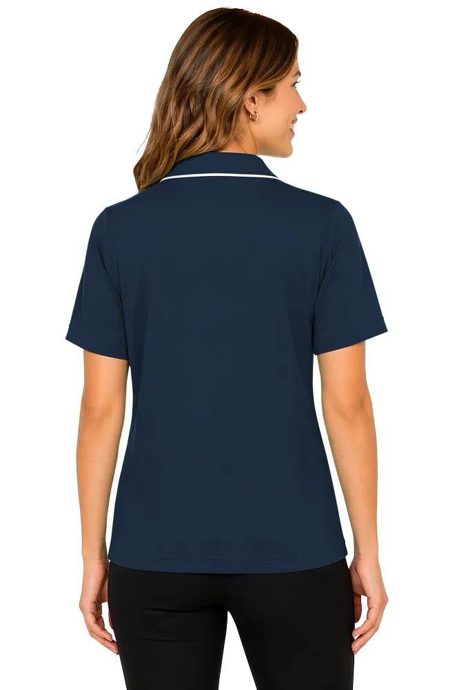 Blue Generation Ladies' s Striped Trim Value Polo - BG6301C - Navy White (M, L, XL, 2XL, 3XL, 4XL)