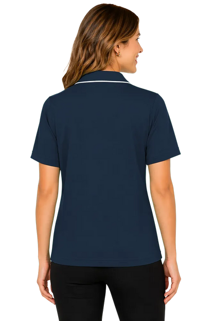 Blue Generation Ladies' s Striped Trim Value Polo - BG6301C - Navy White (M, L, XL, 2XL, 3XL, 4XL)