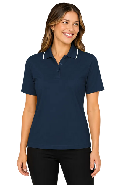Blue Generation Ladies' s Striped Trim Value Polo - BG6301C - Navy White (M, L, XL, 2XL, 3XL, 4XL)