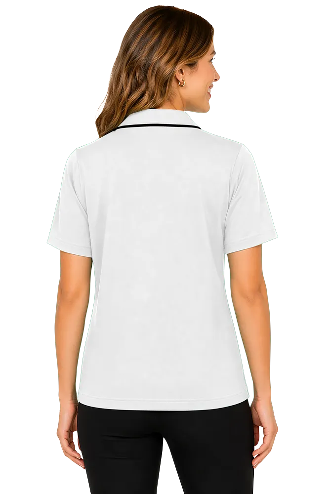 Blue Generation Ladies' s Striped Trim Value Polo - BG6301C - White Black (S, M, L, 2XL, 3XL, 4XL)
