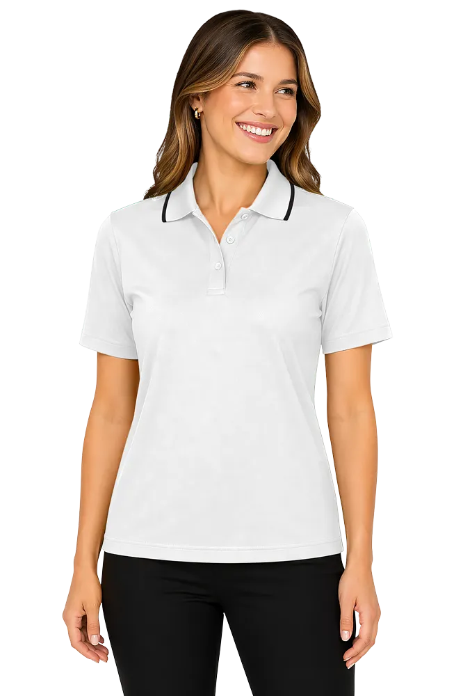 Blue Generation Ladies' s Striped Trim Value Polo - BG6301C - White Black (S, M, L, 2XL, 3XL, 4XL)