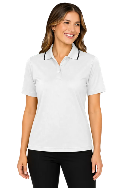 Blue Generation Ladies' s Striped Trim Value Polo - BG6301C - White Black (S, M, L, 2XL, 3XL, 4XL)