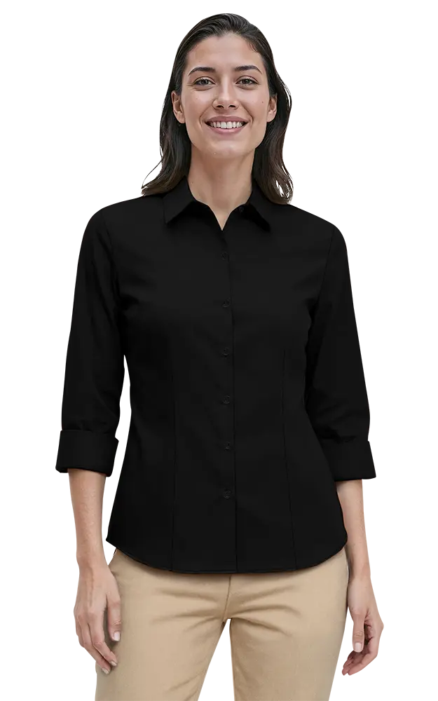 Blue Generation Ladies' 3/4 Sleeve Fine Line Twill Shirt-BG6330
