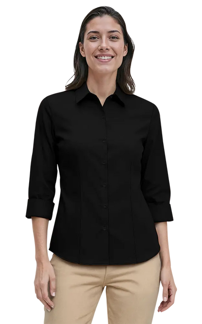 Blue Generation Ladies' 3/4 Sleeve Fine Line Twill Shirt-BG6330