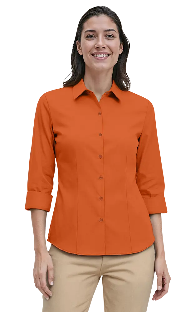 Blue Generation Ladies' 3/4 Sleeve Fine Line Twill Shirt-BG6330