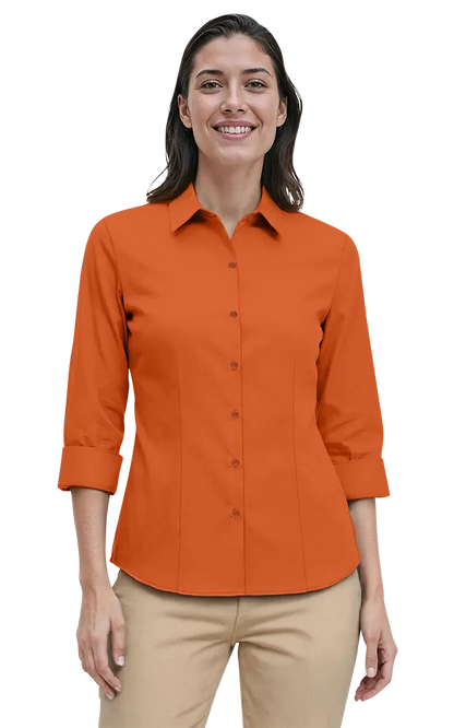 Blue Generation Ladies' 3/4 Sleeve Fine Line Twill Shirt-BG6330