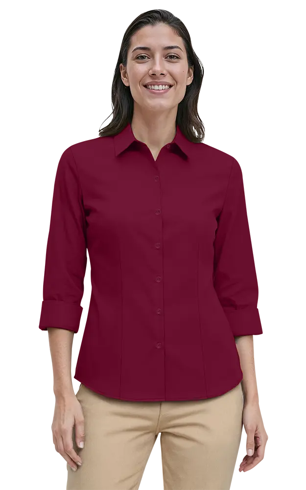 Blue Generation Ladies' 3/4 Sleeve Fine Line Twill Shirt-BG6330