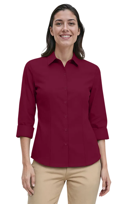 Blue Generation Ladies' 3/4 Sleeve Fine Line Twill Shirt-BG6330