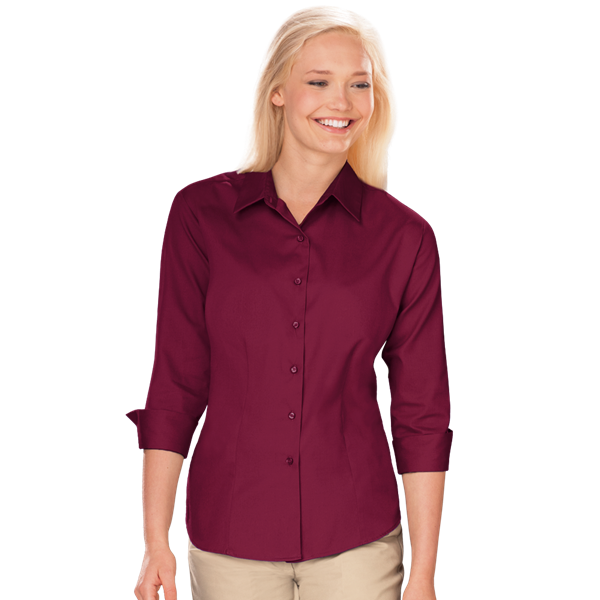 Blue Generation BG6330 Ladies' 3/4 Sleeve Fine Line Twill Shirt, Burgundy, X-Large (Clearance)