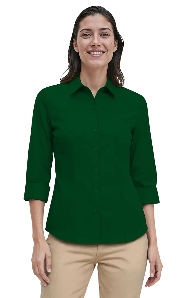 Blue Generation Ladies' 3/4 Sleeve Fine Line Twill Shirt-BG6330