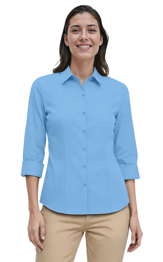 Blue Generation Ladies' 3/4 Sleeve Fine Line Twill Shirt-BG6330